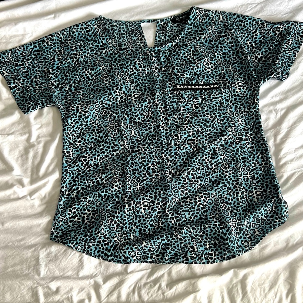 Blue leopard print blouse